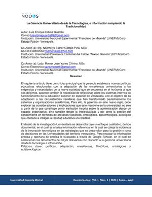 La Gerencia Universitaria Desde La Tecnologías, E Información Rompiendo La Tradicionalidad