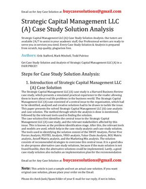 Strategic Capital Management LLC (A) Case Study Solution Analysis