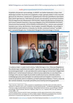 MOWY Prolegomena von Stefan Kosiewski OPUS VITAE na emigracji politycznej od 19821215 NA PUTINA DYSTYCH