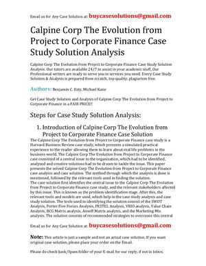 Calpine Corp The Evolution From Project To Corporate Finance Case Study Solution Analysis