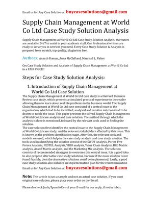 Supply Chain Management At World Co Ltd Case Study Solution Analysis
