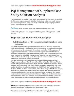 PQI Management Of Suppliers Case Study Solution Analysis