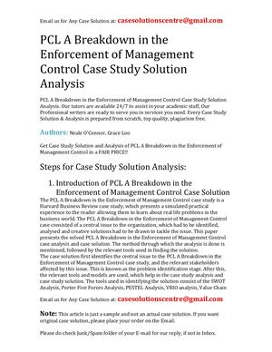 PCL A Breakdown In The Enforcement Of Management Control Case Study Solution Analysis