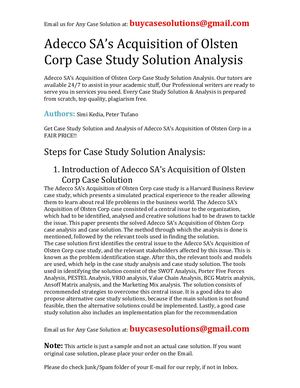 Adecco SA's Acquisition Of Olsten Corp Case Study Solution Analysis