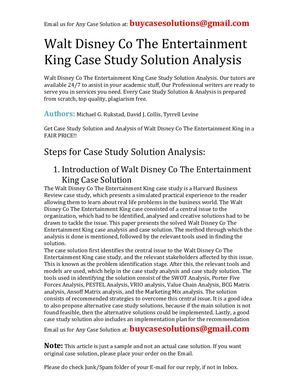 Walt Disney Co The Entertainment King Case Study Solution Analysis