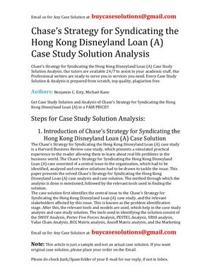 Chase's Strategy For Syndicating The Hong Kong Disneyland Loan (A) Case Study Solution Analysis