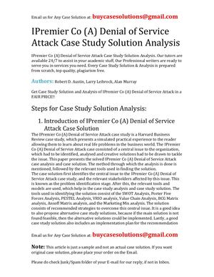 Ipremier Co (A) Denial Of Service Attack Case Study Solution Analysis