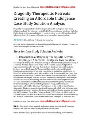 Dragonfly Therapeutic Retreats Creating An Affordable Indulgence Case Study Solution Analysis