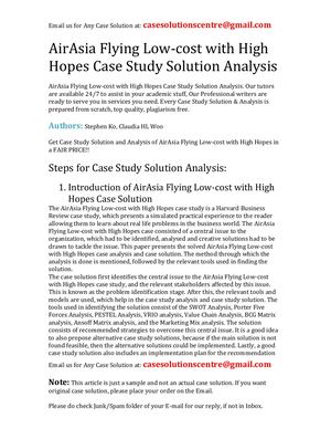 AirAsia Flying Low Cost With High Hopes Case Study Solution Analysis