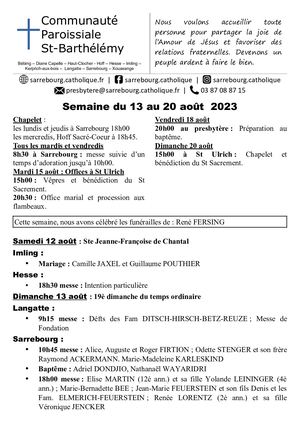 Feuillet Du 13 Août Au 20 Août 2023