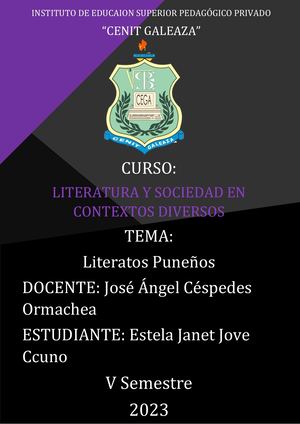 Literatos Puneños Jove Ccuno Estela Janet V Semestre