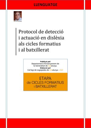 Protocol De Detecció I Actuacio En Dislèxia Als Cicles Formatius I Al Batxillerat