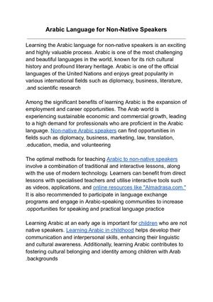 Arabic Language For Non Native Speakers