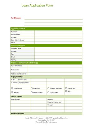 Loan Application Form Dutsch