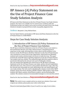 BP Amoco (A) Policy Statement On The Use Of Project Finance Case Study Solution Analysis