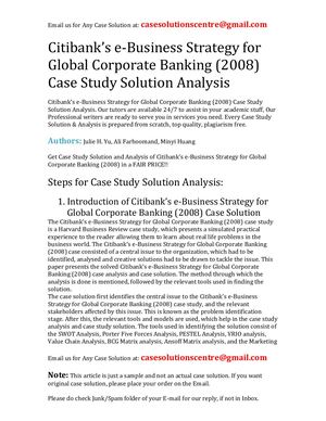 Citibank's e Business Strategy For Global Corporate Banking (2008) Case Study Solution Analysis