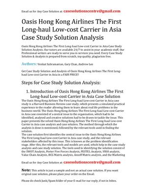 Oasis Hong Kong Airlines The First Long Haul Low Cost Carrier In Asia Case Study Solution Analysis