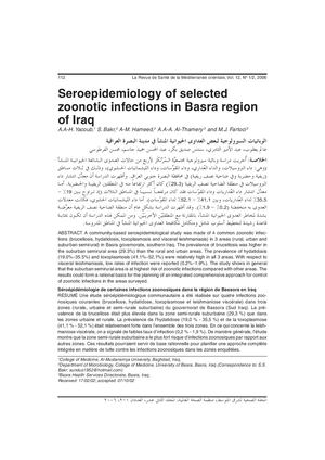 Seroepidemiology Of Selected Zoonotic Infections In Basra Region Of Iraq 2006