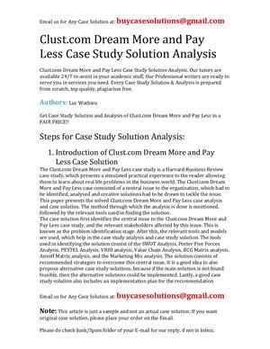 Clust Com Dream More And Pay Less Case Study Solution Analysis