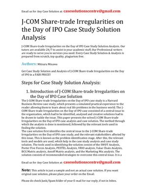 J COM Share Trade Irregularities On The Day Of IPO Case Study Solution Analysis