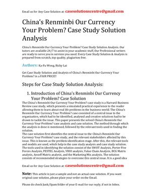 China's Renminbi Our Currency Your Problem? Case Study Solution Analysis