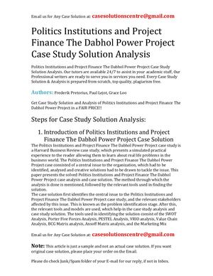 Politics Institutions And Project Finance The Dabhol Power Project Case Study Solution Analysis