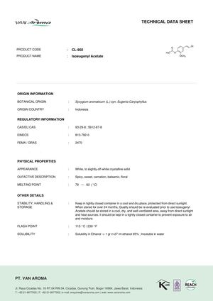 TDS CL-902 Isoeugenyl Acetate Or Acetyl Isoeugenol Specifications Van Aroma
