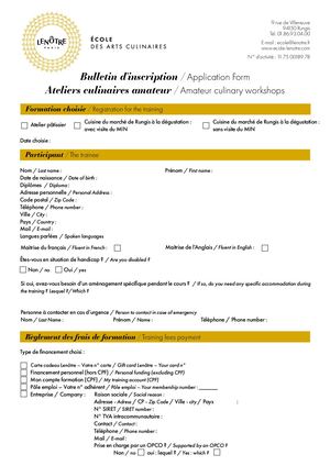 Fiche Inscriptions Ateliers Culinaires Amateur