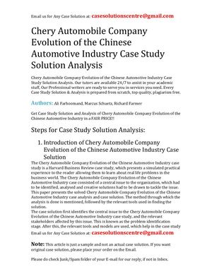 Chery Automobile Company Evolution Of The Chinese Automotive Industry Case Study Solution Analysis