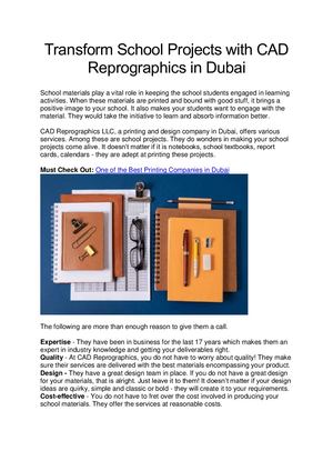 Transform School Projects With Cad Reprographics In Dubai