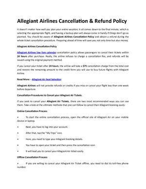 Allegiant Airlines Cancellation & Refund Policy