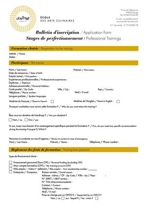 Fiche inscription stage de perfectionnement