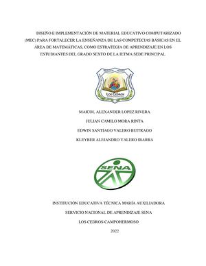 Material Educativo Computarizado Para Matemáticas