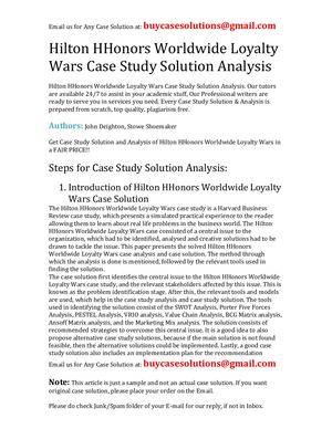 Hilton HHonors Worldwide Loyalty Wars Case Study Solution Analysis