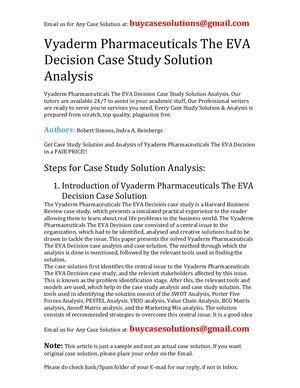 Vyaderm Pharmaceuticals The EVA Decision Case Study Solution Analysis