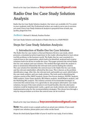 Radio One Inc Case Study Solution Analysis