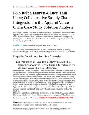 Polo Ralph Lauren & Luen Thai Using Collaborative Supply Chain Integration In The Apparel Value Chain Case Study Solution Analysis