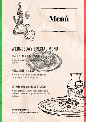 Green White And Red Illustration Italian Restaurant Food Menu