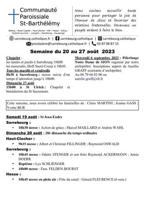 Feuillet Du 20 Août Au 27 Août 2023