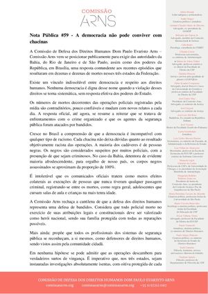 Comissão Arns Repudia Mortes Por Pms E Cobra Governo Lula