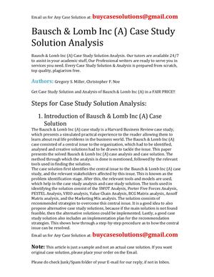 Bausch & Lomb Inc (A) Case Study Solution Analysis