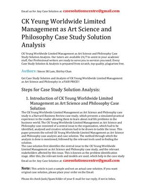CK Yeung Worldwide Limited Management As Art Science And Philosophy Case Study Solution Analysis