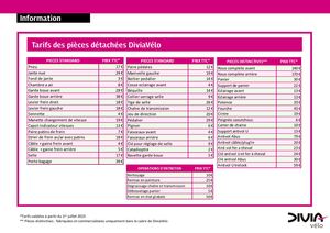 Divia Vélo Tarifs Des Pièces Détachées Et Entretiens