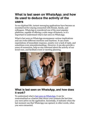 What Is Last Seen On Whats App; And How Its Used To Deduce The Activity Of The Users