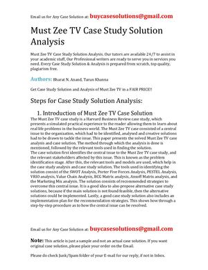 Must Zee TV Case Study Solution Analysis