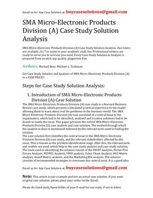 SMA Micro Electronic Products Division (A) Case Study Solution Analysis