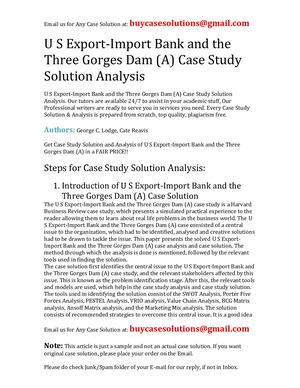 U S Export Import Bank And The Three Gorges Dam (A) Case Study Solution Analysis