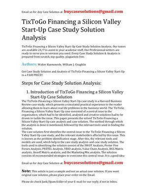 TixToGo Financing A Silicon Valley Start Up Case Study Solution Analysis