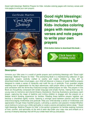 Good Night Blessings Bedtime Prayers For Kids Includes Coloring Pages With Memory Verses And Note Pages To Write Your Own Prayers