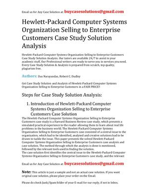 Hewlett Packard Computer Systems Organization Selling To Enterprise Customers Case Study Solution Analysis